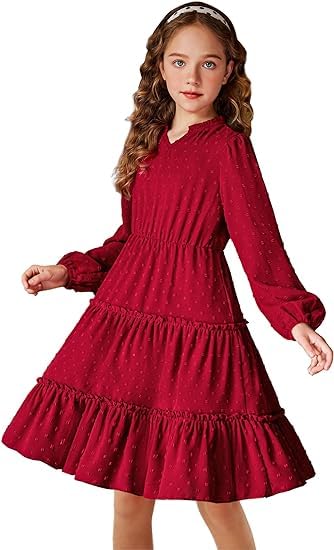 Kid's Girl's Ruffle Tiered Swiss Dot Midi Skater Dresses