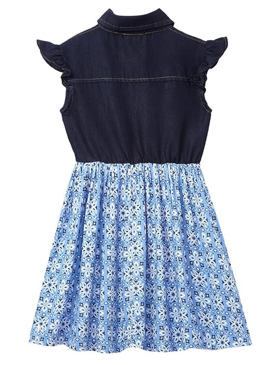 7 Years Girls Dress | Cotton Half Denim -Dark Blue Kids Dress for Girls| Cap Sleeves Stlylish Fashion Wear Girls Frock