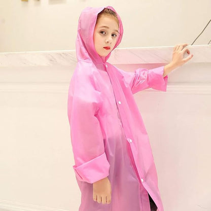Kid's Girl's PVC Full Sleeve With Hooded PPlain Raincoat(Pink)-(Pack of 01)