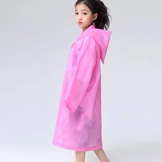 Kid's Girl's PVC Full Sleeve With Hooded PPlain Raincoat(Pink)-(Pack of 01)