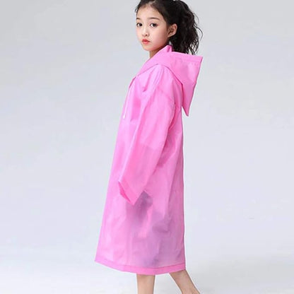 Kid's Girl's PVC Full Sleeve With Hooded PPlain Raincoat(Pink)-(Pack of 01)
