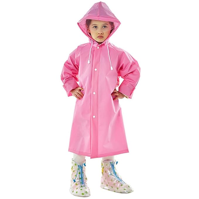 Kid's Girl's PVC Full Sleeve With Hooded PPlain Raincoat(Pink)-(Pack of 01)