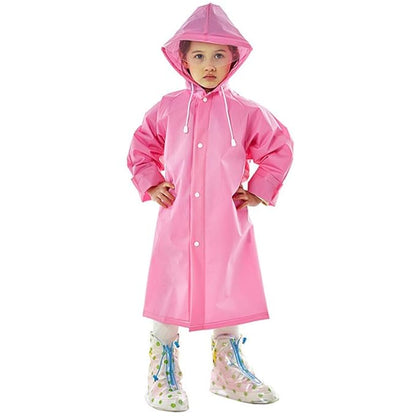 Kid's Girl's PVC Full Sleeve With Hooded PPlain Raincoat(Pink)-(Pack of 01)