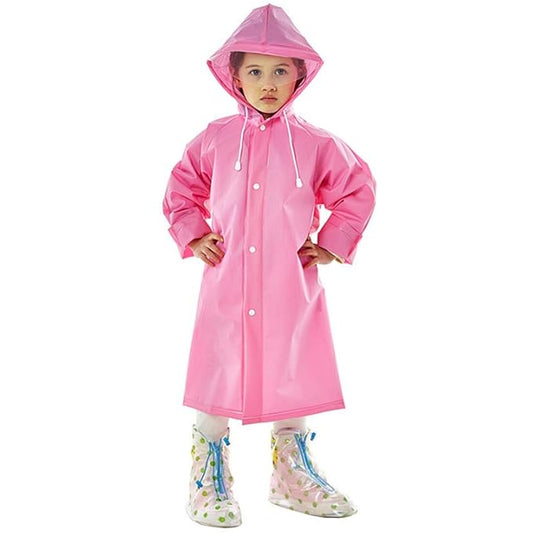 Kid's Girl's PVC Full Sleeve With Hooded PPlain Raincoat(Pink)-(Pack of 01)
