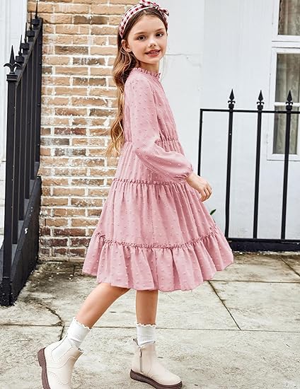 Kid's Girl's Ruffle Tiered Swiss Dot Midi Skater Dresses