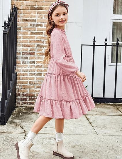 Kid's Girl's Ruffle Tiered Swiss Dot Midi Skater Dresses