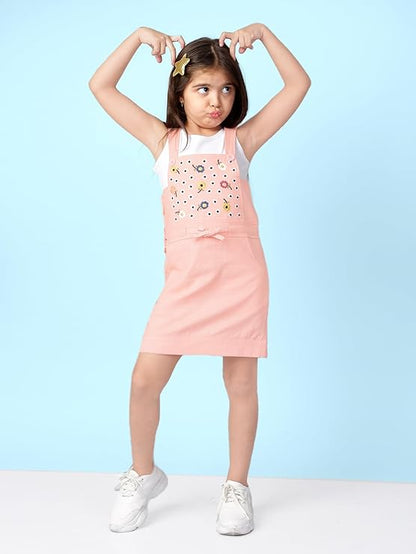 Girls Pinafore Dress,Peachy Pink