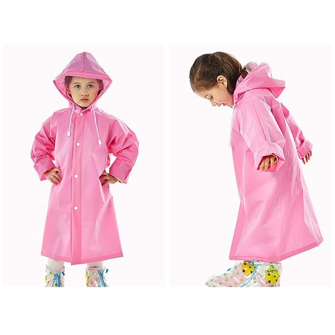 Kid's Girl's PVC Full Sleeve With Hooded PPlain Raincoat(Pink)-(Pack of 01)