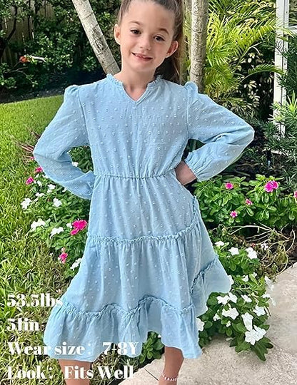 Kid's Girl's Ruffle Tiered Swiss Dot Midi Skater Dresses