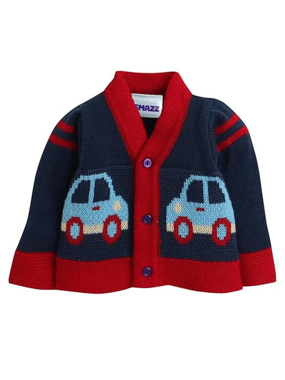 Baby Woolen Cardigan Sweater in 0-3, 3-6, 6-12 months & 1-2 years with Car & Truck Pattern