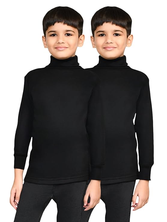 Wool Boys High-Neck Full Sleeves Thermal Top | High Neck Thermal Top for Boys | Pack of 2