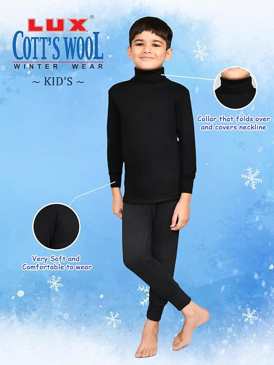 Wool Boys High-Neck Full Sleeves Thermal Top | High Neck Thermal Top for Boys | Pack of 2