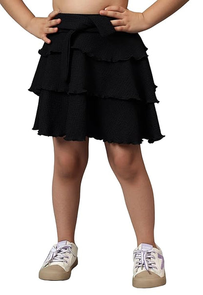 Girls Skirts with Attached Inner Shorts Layered Tiered Flowing Flared Skirts for Kids