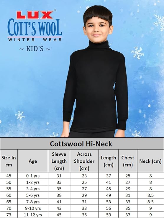 Wool Boys High-Neck Full Sleeves Thermal Top | High Neck Thermal Top for Boys | Pack of 2