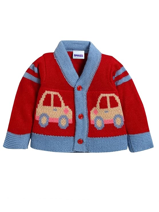 Baby Woolen Cardigan Sweater in 0-3, 3-6, 6-12 months & 1-2 years with Car & Truck Pattern