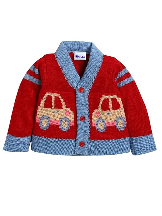Baby Woolen Cardigan Sweater in 0-3, 3-6, 6-12 months & 1-2 years with Car & Truck Pattern