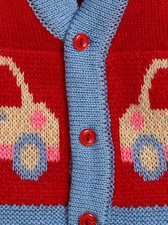 Baby Woolen Cardigan Sweater in 0-3, 3-6, 6-12 months & 1-2 years with Car & Truck Pattern