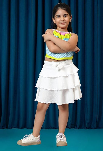 Girls Skirts with Attached Inner Shorts Layered Tiered Flowing Flared Skirts for Kids